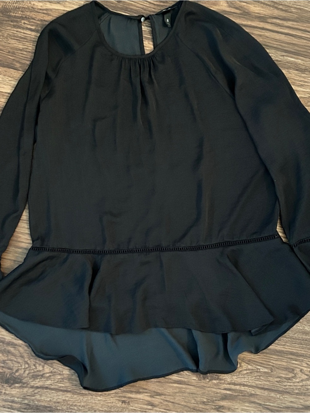 Women's Black Long-Sleeve Peplum Top - Classic Style - Picture 2 of 2